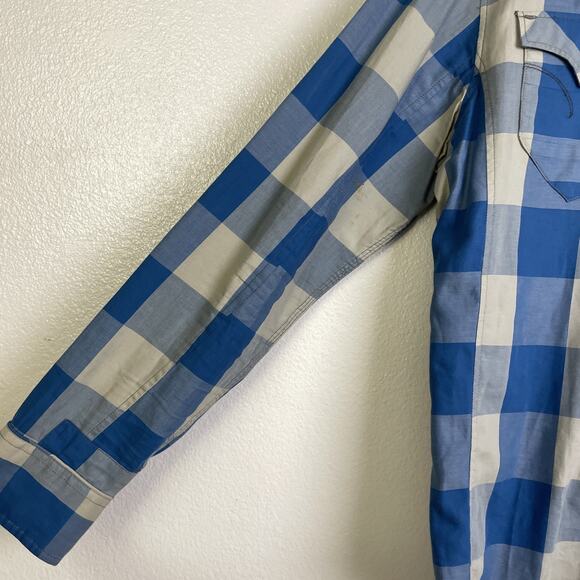 G-Star RAW Shirt Mens XL Blue Gray Plaid Button Up Western Pearl Snap Denim - Picture 5 of 12